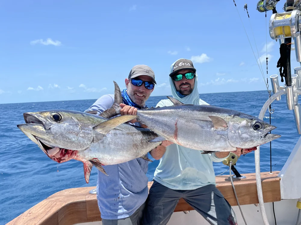 Anglers fishing the deck of the Double Threat on a Miami deep sea charter
