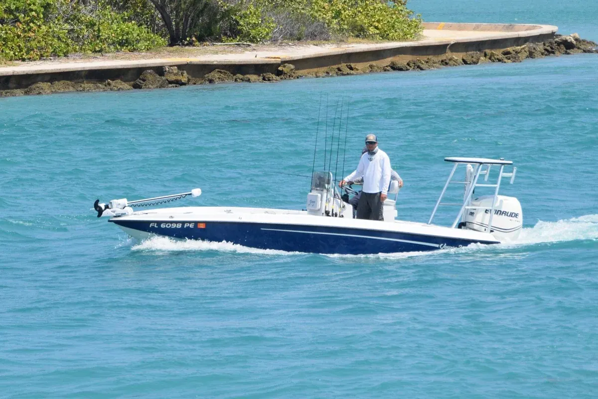 Our 20' bay boat on the protected water of Biscayne Bay